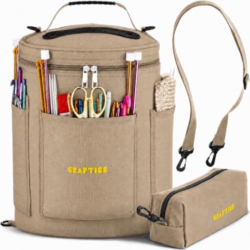 Image of CRAFTISS Crochet Bag Organizer & Yarn Storage Bag, Knitting Bag and Yarn Holder with Removable Divider, Holds Skeins, Hooks, Needles & Accessories, Crochet Gifts for Women (Beige)