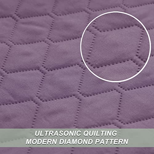 Exclusivo Mezcla Reversible Twin Quilt Bedding Set with Pillow Sham, Lightweight Quilts Twin Size, Soft Bedspreads Bed Coverlets for All Seasons - (Dusty Lavender, 68"x88")