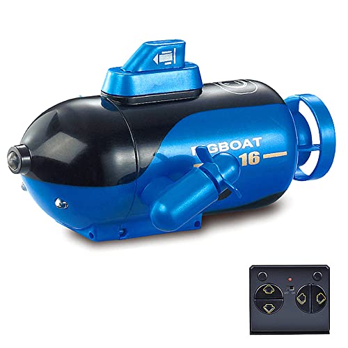 KOCAN Mini Submarino de Control Remoto, Juguete de Control Remoto de 4 Canales hacia adelante/Buceo, hacia atrás/Superficie, Giro a la Izquierda, Giro a la Derecha Azul
