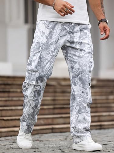 ZAFUL Men's Cargo Pants Digital Camouflage Branch Shaped Print Drawstring Waist Loose Casual Trousers with Pockets3