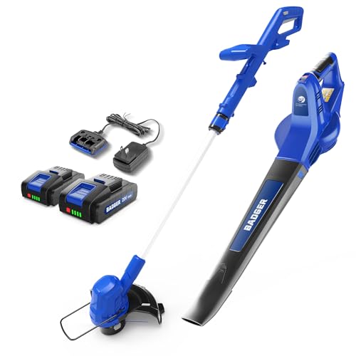 Wild Badger Power 20V Weed Wacker, Leaf Blower, Wheeled Edger Kit Electric with 2 * 2Ah Battery & Charger, String Trimmer, Lightweight, Adjustable Telescopic Shaft, Fast-Charging by Wild Badger Power - Used condition - US$73.67