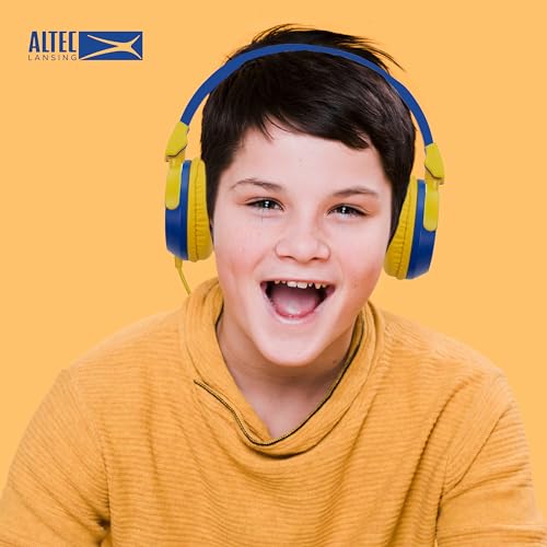 Image of Altec Lansing Kid Safe Wired Headphones, Over Ear Headphones for Kids Ages 3-5, Volume-Limiting Toddler Headphones with Mic, Compact Foldable Kids Headphones with Cord, APA Approved (Blue /Yellow)