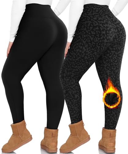 NEW YOUNG 2 Pack Plus Size Fleece Lined Leggings Women-1X-4X High Waist Winter Tummy Control Thermal Warm Yoga Pants Workout