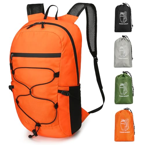 Outplea 15L Zaini da Escursione Piccolo Uomo Donna, Zaino Sportivo Pieghevole Ultraleggero, Zainetto Trekking Viaggio Impermeabile per Ampeggio, Arancia