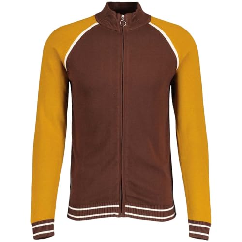 Madcap England Men's Retro Knitted Track Jacket, Color Block Details, Vintage Inspired 1970s Styling, Zip Front (UK, Alpha, XL, Regular, Regular, Potting Soil)