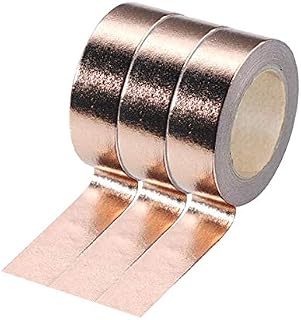 Ancoo 3 Rolls Gold Foil Washi Tape Scrapbook Tape Craft Supplies Adhesive Craft Masking Tape,15mm x 10m (Rose Gold)