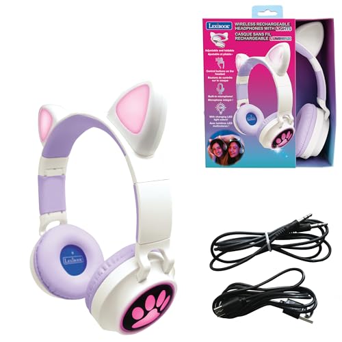 Lexibook 2-in-1 kabellose, wiederaufladbare Kopfhörer mit Beleuchtung - Stereo-Sound, kabellos, klappbar, verstellbar, LED-Leuchten - HPBTKTLXB