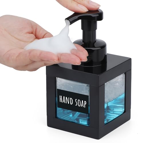 Segbeauty Dispensador Jabon Espuma, 1 Piezas 350ml Dispensador de Espuma de Plástico, Botes para Gel y Champu, Dosificador Jabon con Etiquetas para Baño (Negro)