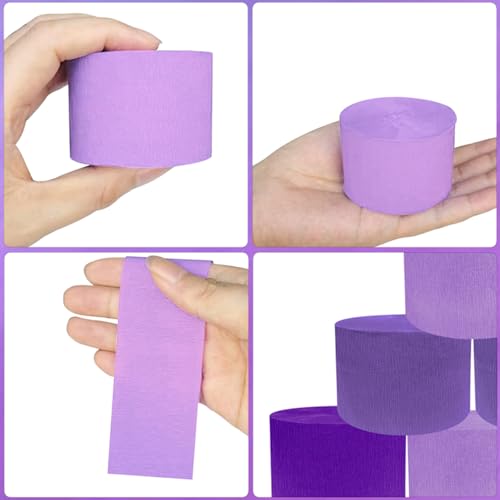 Image of PheiLa Purple Crepe Paper Streamers 6 Rolls 492ft, Crepe Paper Birthday Decorations Purple Paper Party Streamers for DIY Gift Wrapping Wedding Holiday Party Decor, 1.77 Inch x 82 Ft /Roll