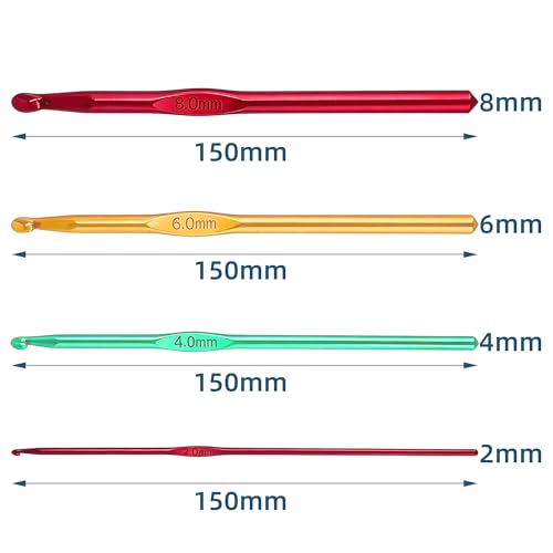 Bitone Crochet Hooks,4Pcs Multicolor Aluminum Knitting Needles,Crochet Kits for Beginners Adults,Aluminum Crochet Needles Ergonomic Grip for Arthritic Hands Crochet Gift(2mm,4mm,6mm,8mm)