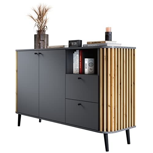 Newroom Sideboard Wildeiche Grau Sideboard Modern Elegant - 138x88x40 cm...