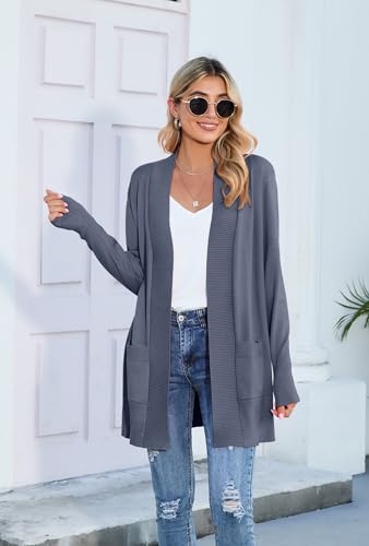 SUEANI Women's Open Front Casual Long Sleeve Knitwear Classic Sweaters Cardigan with Pockets4