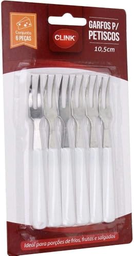 Kit 6 Garfos para petiscos 10,5cm - Clink, Ideal Para Servir Queijos Para Convidados, Resistente e D