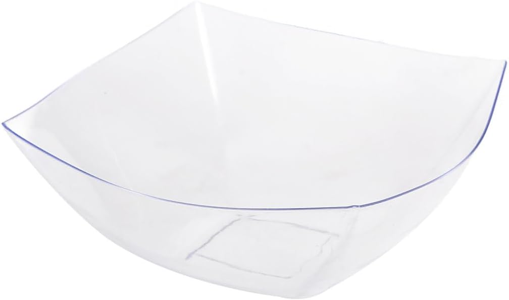 128 oz Clear Square Bowls - Disposable Catering and Party Bowls - Case of 25