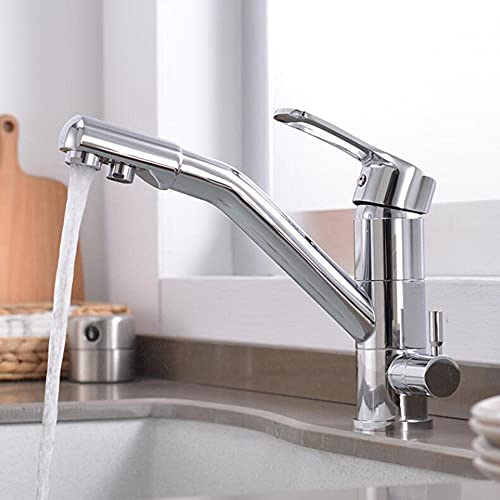Robinet de cuisine 3 voies en laiton chrome pour eau potable pure chaude et froide