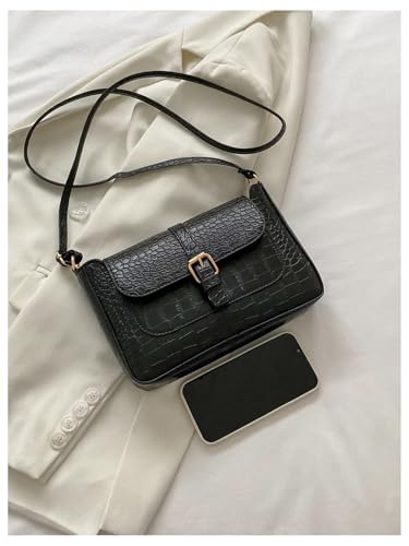 Women's Crocodile Embossed Square Shoulder Handbags Zipper Flap Crossbody Bags Commute Purse4