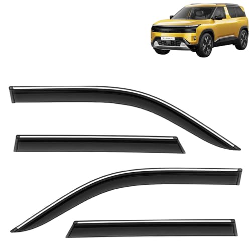 Image of KINGSWAY Accessories Chrome Lining Door Visor Only Compatible with Tata Sierra (Year 2025 Onwards) All Model, Premium Chromeline Unbreakable Car Rain Guard Side Rear Wind Deflectors, Set of 4 Pcs