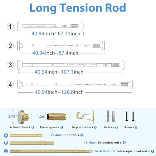 Image of Long Tension Rod 41-126inch Gold Tension Curtain Rods no Drilling