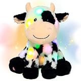 Hopearl LED Plush Smile Cow Light up Stuffed Animal Diary Cattle Floppy Night Lights Glow in The Dark Birthday Festival for Kids Toddler Girls, 11''