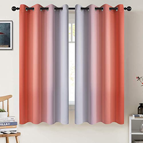 COSVIYA Cortinas degradadas con ojales para oscurecer la habitación, 160 cm de largo, color coral y blanco grisáceo, cortinas térmicas con bloqueo de luz para dormitorio/sala de estar, 2 paneles, 52 x