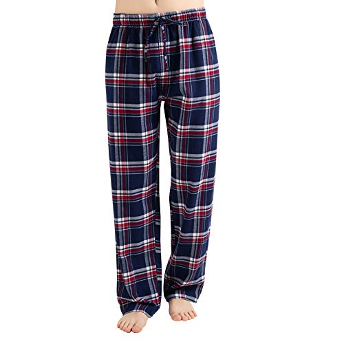 JTPW Mens 100% Cotton Flannel Sleep Pajama Pants With Pockets Blue White Plaid Size: S