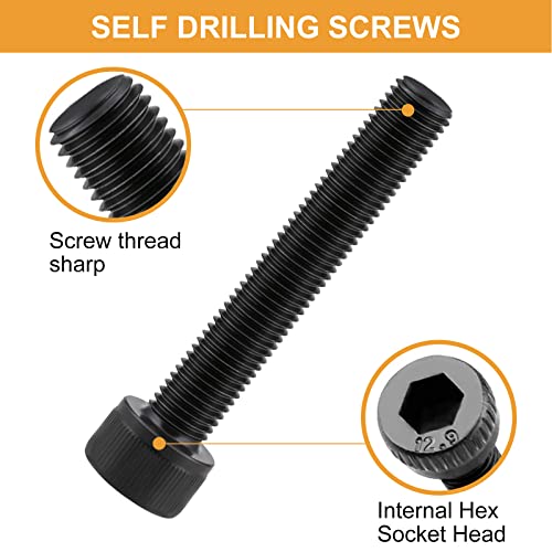 Vigrue 365Pcs M4 Socket Head Cap Screws 12.9 Alloy Steel, M4 X 8/10/12/20/25/30/35/40Mm Internal Hex Socket Bolts Nuts Washer Assortment Kit, Black Oxide Finish #TOP1