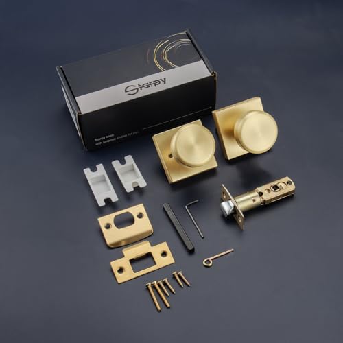 STARPY 6 Pack Brushed Gold Door Knobs Interior, Pismo Doorknob with Square Rosette for Hall by STARPY - Image 5