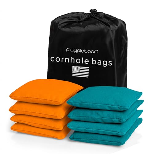 Image of Play Platoon Cornhole Bags Weather Resistant- Set of 8 Regulation Bean Bags for Tossing- Official Professional Size & Weight Corn Hole Bags Two Color All Weather Cornhole Beans Bag Set with Tote Bag