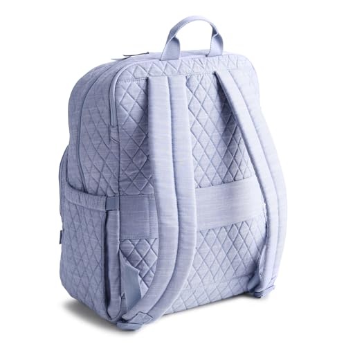 Image of Vera Bradley Women's Premium Cotton Large Bancroft Backpack - 15 inch Laptop & Trolley Sleeves - Blue Chambray, 28L