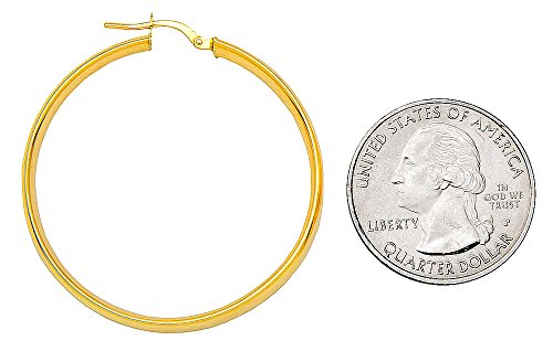 Large 14K Yellow Gold Flat & Wide Hoop Earrings (5Mm Wide), 40Mm #TOP1