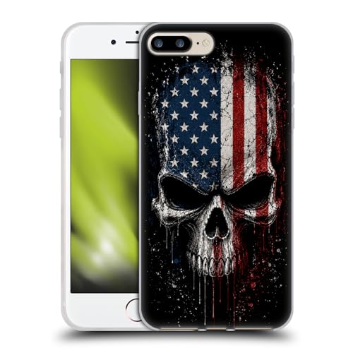 Image of Head Case Designs Grunge Colored Skull Football USA American Flag Gel Case [Military Grade Protection] Compatible with Apple iPhone 7 Plus / 8 Plus and Compatible with MagSafe