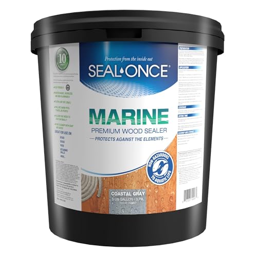 Image of SEAL-ONCE Marine Waterproof Wood Sealer and Stain, Coastal Gray, 5 Gallon | Waterproof Sealant, Wood Stain and Sealer in One