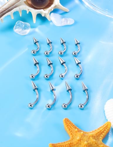 Angel Bites Piercing Jewelry Surgical Steel Vertical Labret Lip Jewelry 16G Snake Bites Piercing Jewelry Curved Barbell Long Spike Eyebrow Rings for Women Men 16g 6mm/8mm/10mm 6