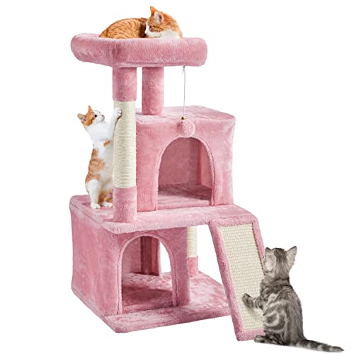 Yaheetech 91cm Cat Tree Cat Tower with Double Condo Cat Scratching Post Dangling Ball for Kittens Cats, Pink