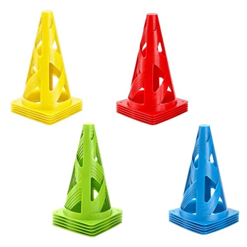 BTtime マーカーコーン 三角コーン 4色16枚 高さ23cm コーンマーカー 通気性 倒れにくい ディスクコーン フットサル用品 練習コーン 野球 テニス サッカー スポーツフィールド用