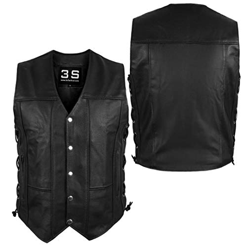 3S Motorcycle Biker Concealed Carry Leather Vest (Black, 3Xl) #TOP2