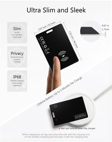 Ultra-Thin Wallet Tracker Card 0.07in 1 Pack Apple MFi Certified - Credit Card Size Tracker Tag Works with Apple Find My IP68 Waterproof Rechargeable Item Locator for Keys, Bags, Wallet(iOS Only) - 3