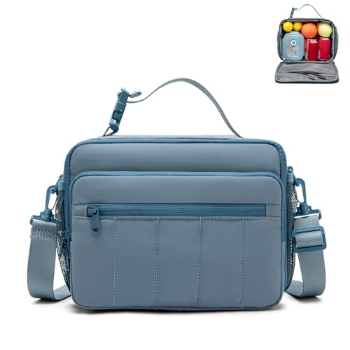 NOL Lunch Bag for Women, 8L Quilted Cooler Tote – Lightweight, Waterproof, Reusable Puffy Lunch Box for Work & Office, Dusty Blue