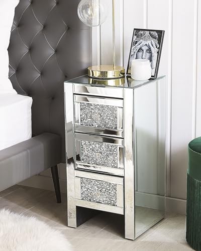 Beliani Glam Living Room Bedroom 3 Drawer Chest Mirrored Bedside Table Silver Loray - Image 3