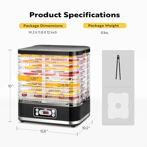 VIVOHOME Dörrautomat mit 8 Einlegefächern 400W BPA frei Dörrgerät mit Temperaturregler von 35°C bis 70°C inkl.72H Timer und Rezept für Fleisch,Obst,Haustier-Leckereiene – Bild 7