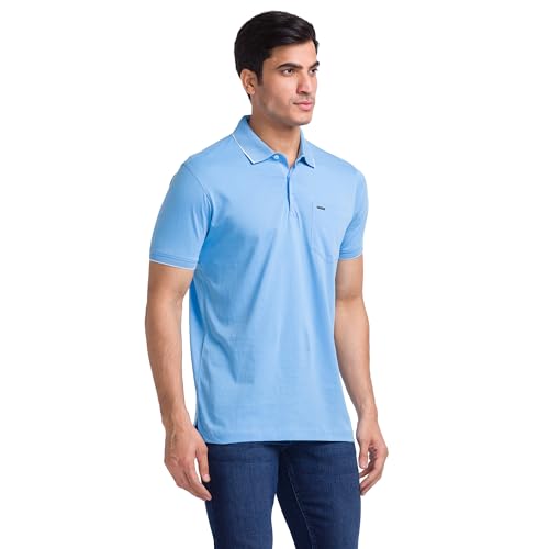 Image of Park Avenue Men Cotton Slim Fit Solid Pattern Polo Neck Casual T-Shirt