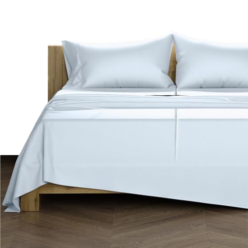 Image of TEXAS LINEN CO. 100% Egyptian Cotton Split King Sheet Sets - Luxury 1000 Series Lonestar Lovin' Collection Split King Sheet Set (5 PC, Light Blue), Cooling, 16 inch Deep Pocket Sateen Hotel Bed Sheets