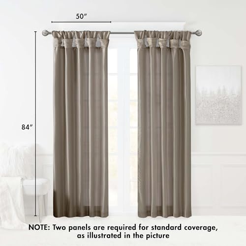 Madison Park Emilia Faux Silk Single Curtain with Privacy Lining, DIY Twist Tab Top, Room Darkening Window Drape for Living Room, Bedroom and Dorm, 84"L x 50"W, Pewter Brown - Thumbnail 7