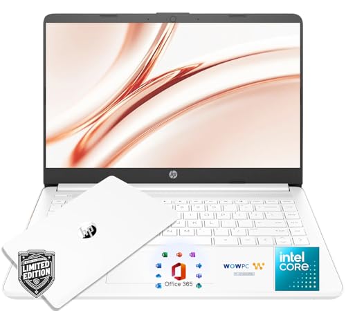 HP 14″ Snowflake White Lightweight Laptop, with Office 365 & Copilot AI, Intel Processor, 4GB RAM Memory, 64GB SSD + 1TB Cloud Storage