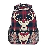 Wassud Mochila de viagem com fundo xadrez com veado (1) leve, moderna, à prova d'água, ombro para laptop