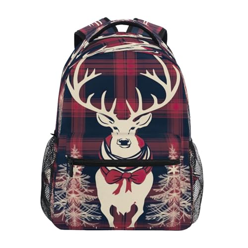 Wassud Mochila de viagem com fundo xadrez com veado (1) leve, moderna, à prova d'água, ombro para laptop