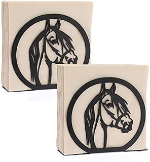 BTSKY 2PCS Matte Black Metal Napkin Holder - Cutout Design Freestanding Napkin Dispenser for Cocktail Napkins, Dinner Napkins, Kitchen, Picnic, Parties and Cafe Napkin Holder, Horse Head Pattern