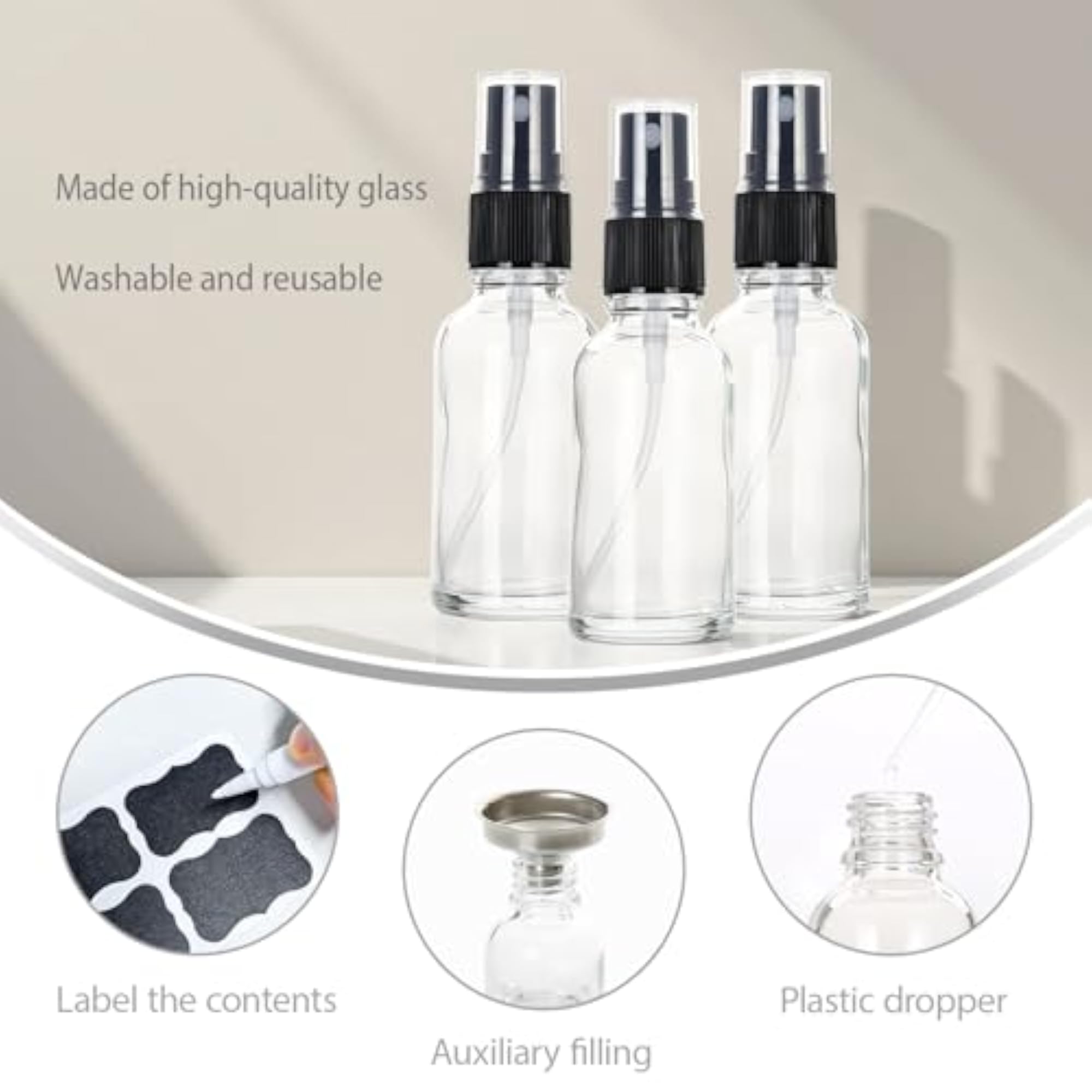 Glass Spray Bottles for Cleaning and Travel