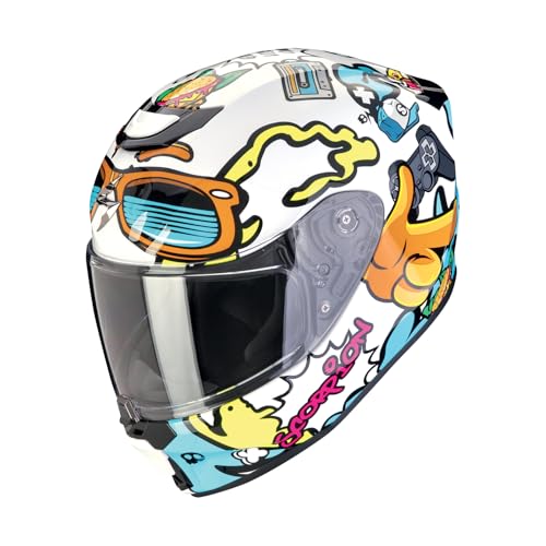 Casque intégral moto Scorpion exo-JNR air Fun Blanc Bleu M : confort gonflable - 2