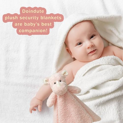 Image of Baby Pink Rhino Soft Stuffed Animal Security Blanket, Plush Rhino Character Lovey Blanket, Baby Shower /Nursery Gift, Newborn Infant Toddler Snuggle Blankie for Boys Girls, 14 Inches